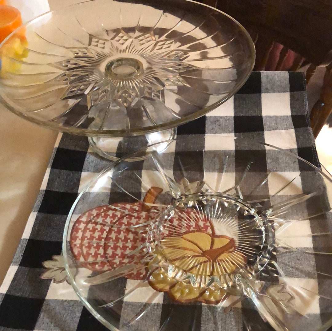 MCM Pressed Glass Cake Stand