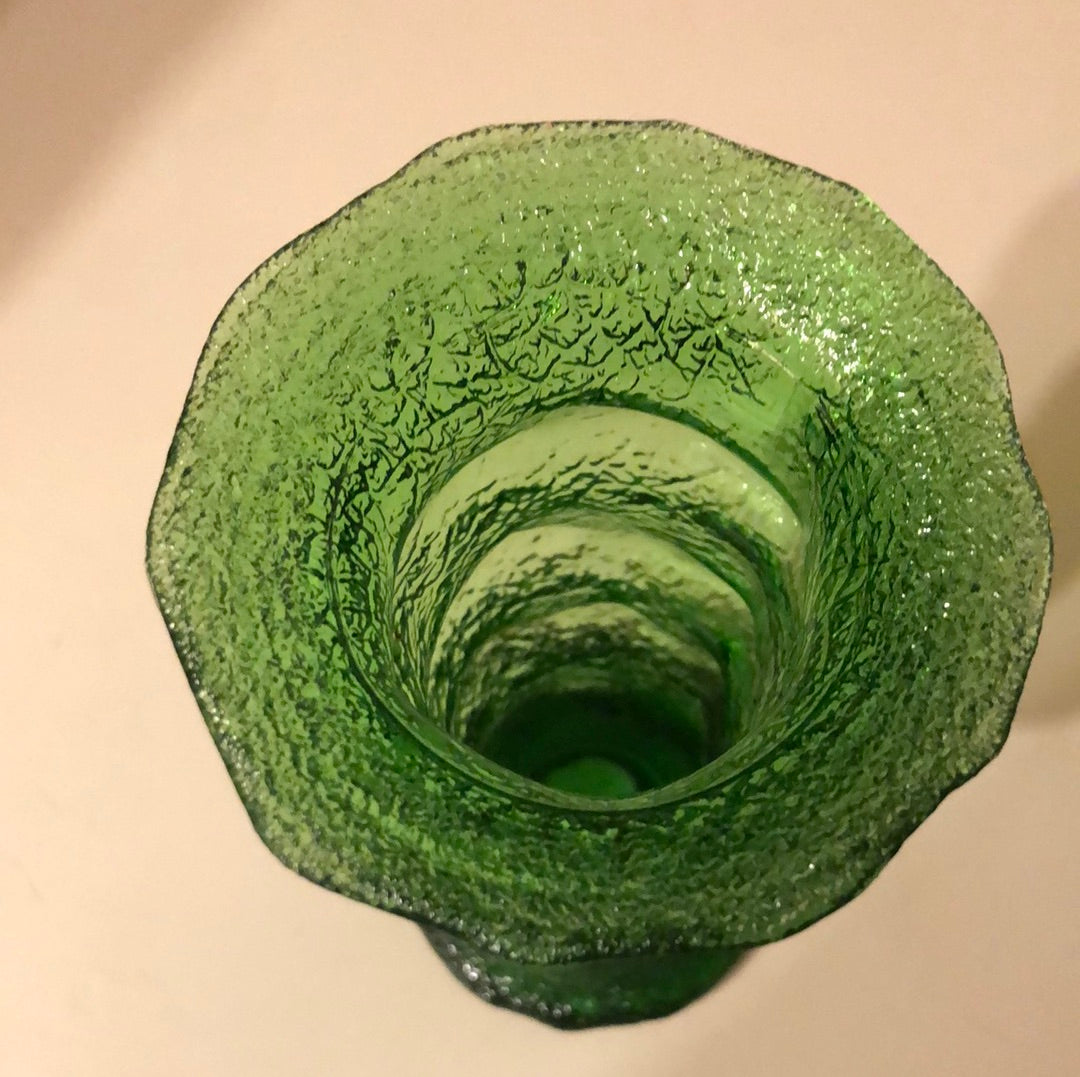 Crinkled Green Glass Vase/Candelstick