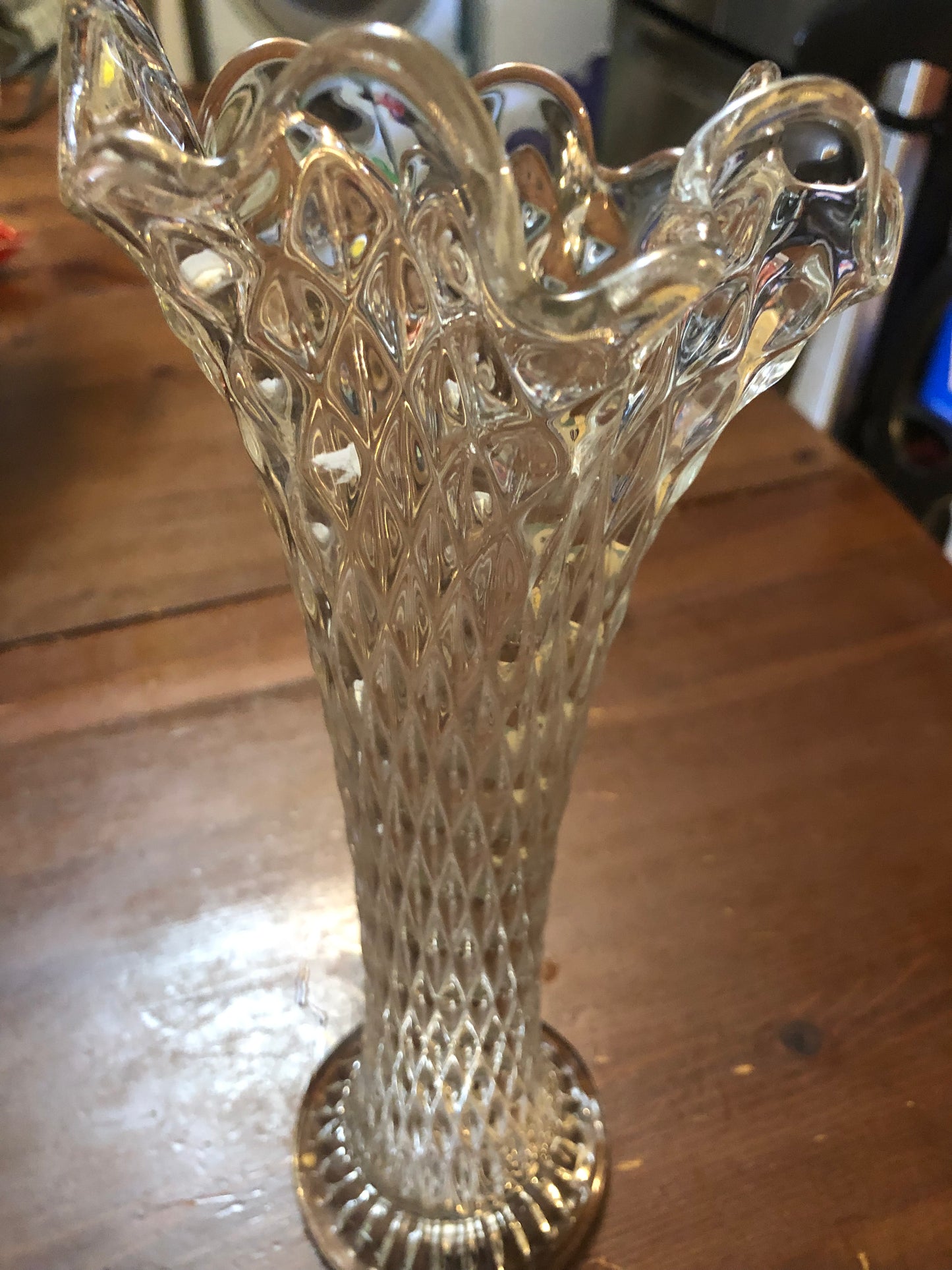 Fostoria Diamond Cut Fluted Vase
