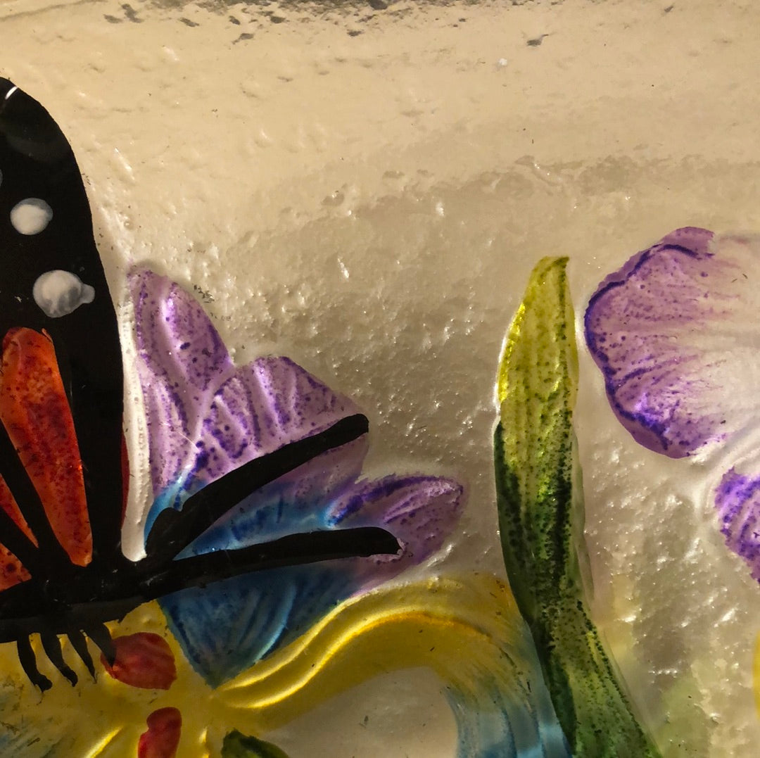 Embossed Glass Rich Floral Birdbath