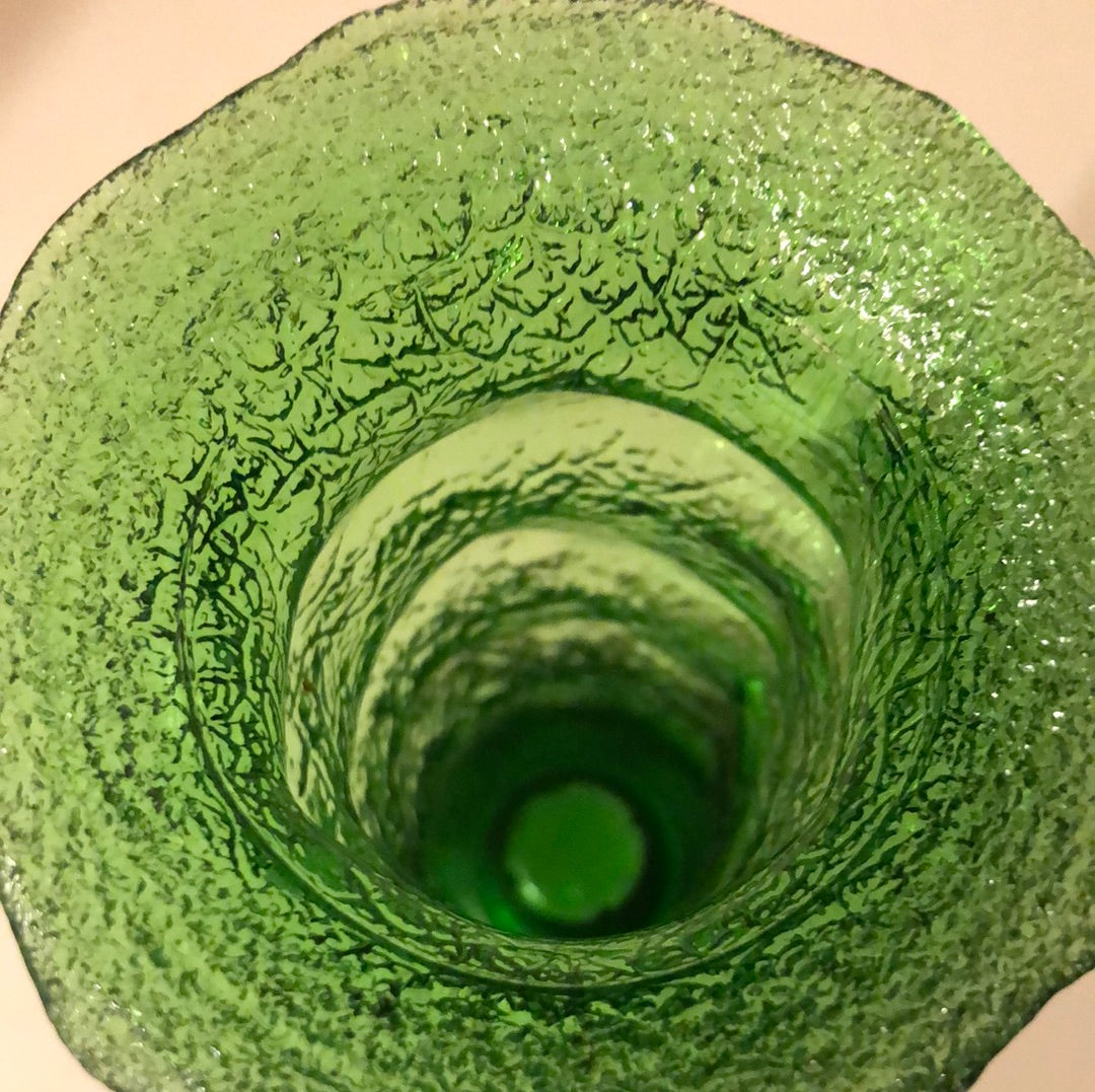 Crinkled Green Glass Vase/Candelstick