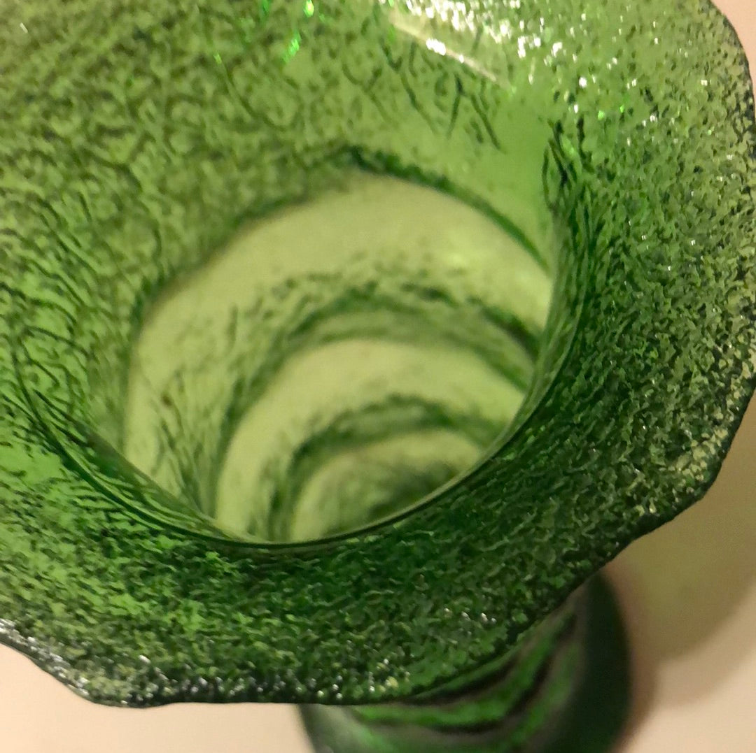 Crinkled Green Glass Vase/Candelstick