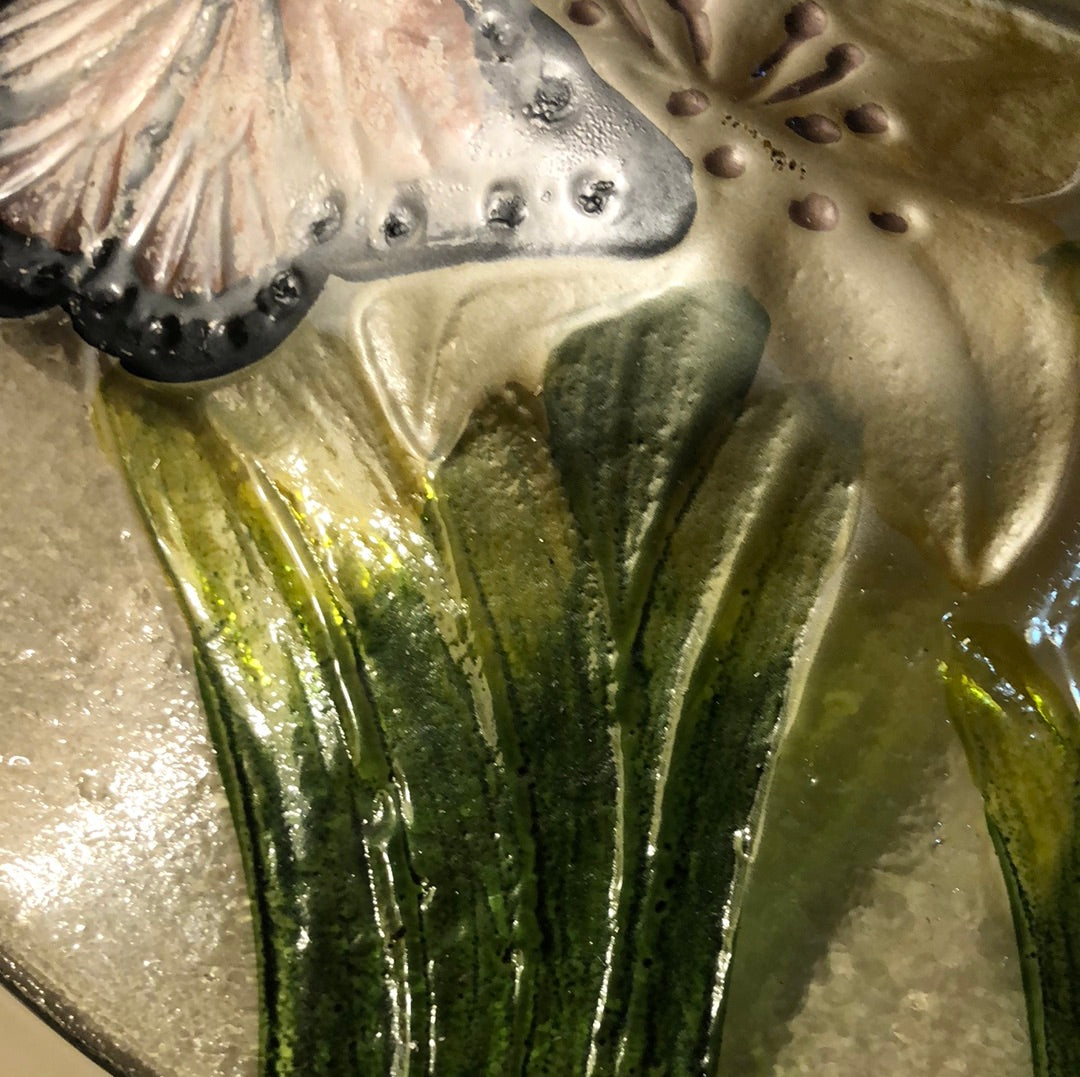 Embossed Glass Rich Floral Birdbath