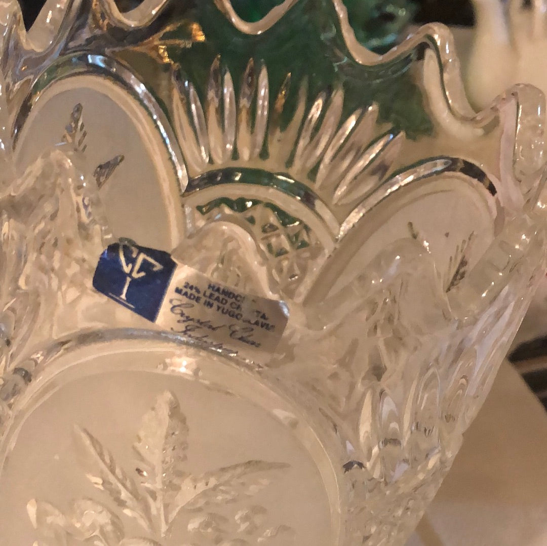 Vintage Czech etched crystal 11” Vase