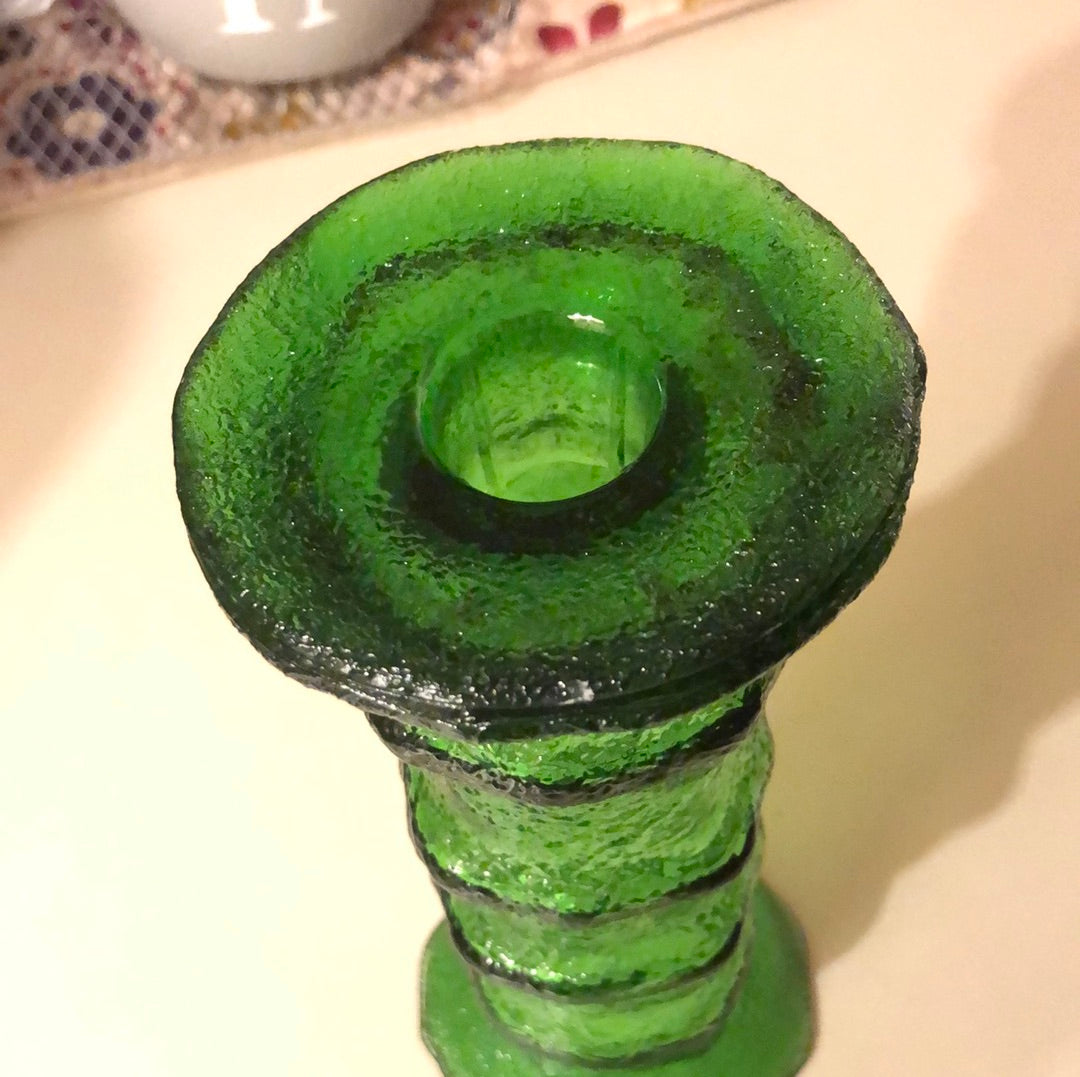 Crinkled Green Glass Vase/Candelstick