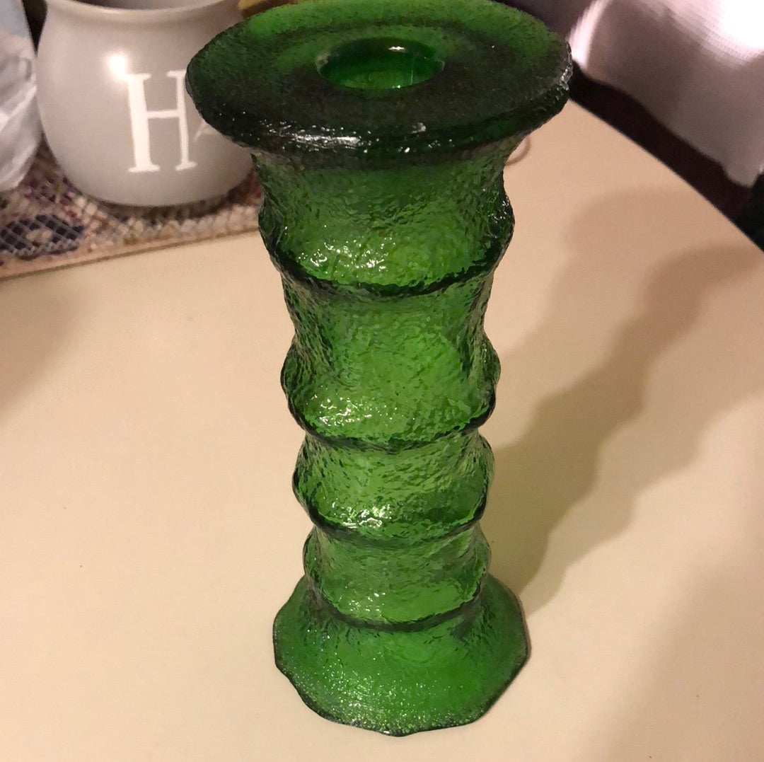 Crinkled Green Glass Vase/Candelstick