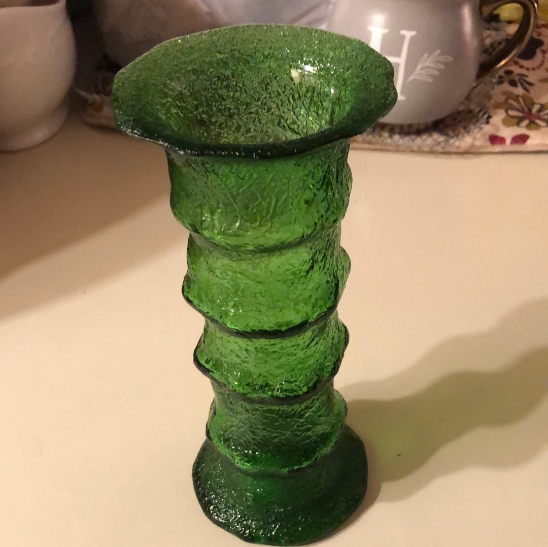 Crinkled Green Glass Vase/Candelstick