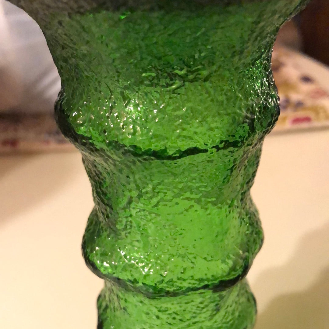Crinkled Green Glass Vase/Candelstick