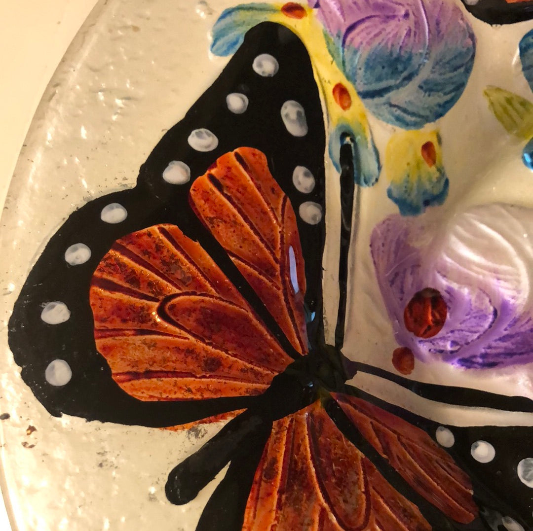 Embossed Glass Rich Floral Birdbath