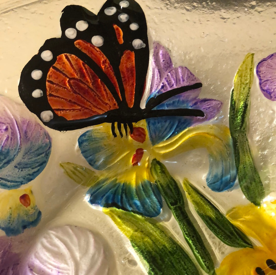 Embossed Glass Rich Floral Birdbath
