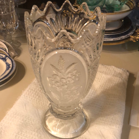 Vintage Czech etched crystal 11” Vase