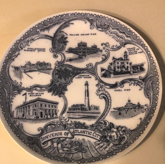 Blue and White Souvenir Plate from Atlantic City
