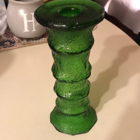 Crinkled Green Glass Vase/Candelstick